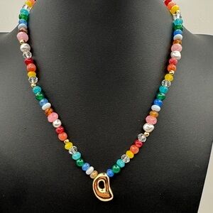 Serefina Multicolor Gemstone Beaded Necklace with Gold Accent